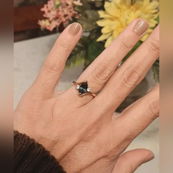 Blue Marquise Sapphire Engagement Ring 14kTG TAIWAN EDCO Yellow Gold SIZE 5 - Picture 4 of 8